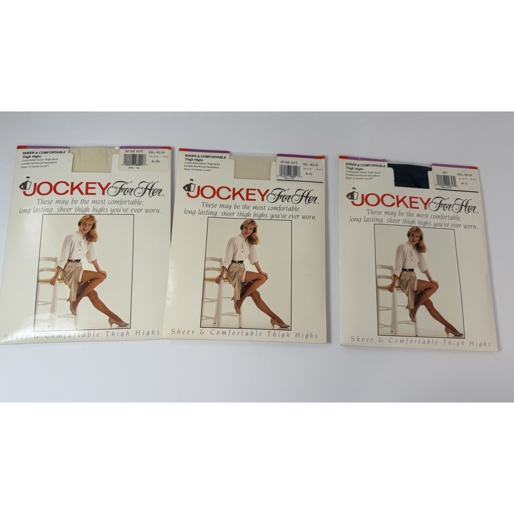 Jockey Her Thigh High Sheer Antique White Navy Small Medium Lot Of 3‎